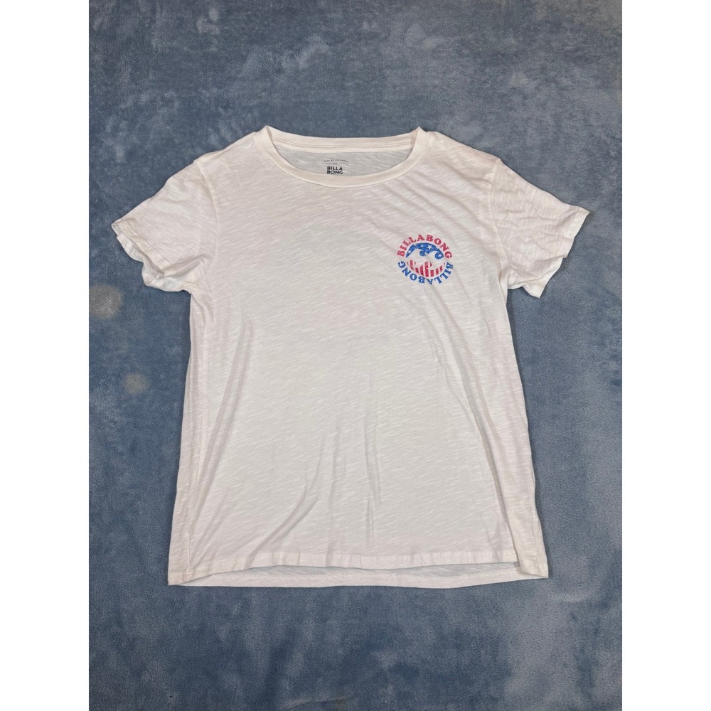 Billabong Patriotic Wave Graphic Slub T-Shirt M White Distressed Logo